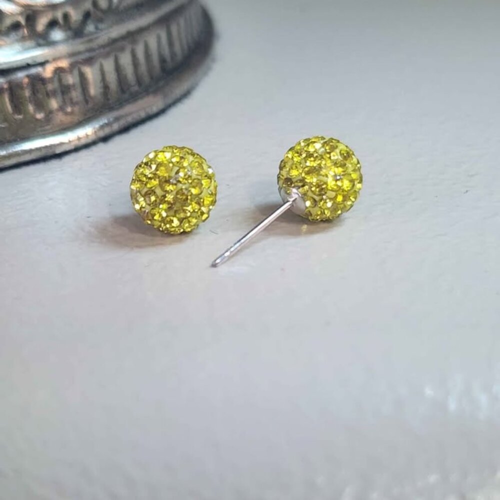 Yellow 8mm Crystal Ball Earrings